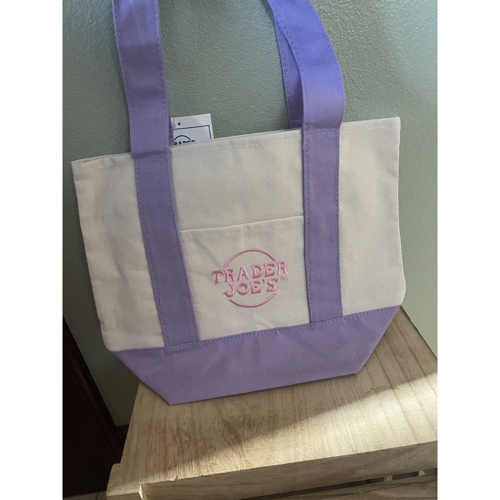 Trader Joe's Purple  Pastel Mini Canvas Tote Bag  LIMITED EDITION NEW Easter